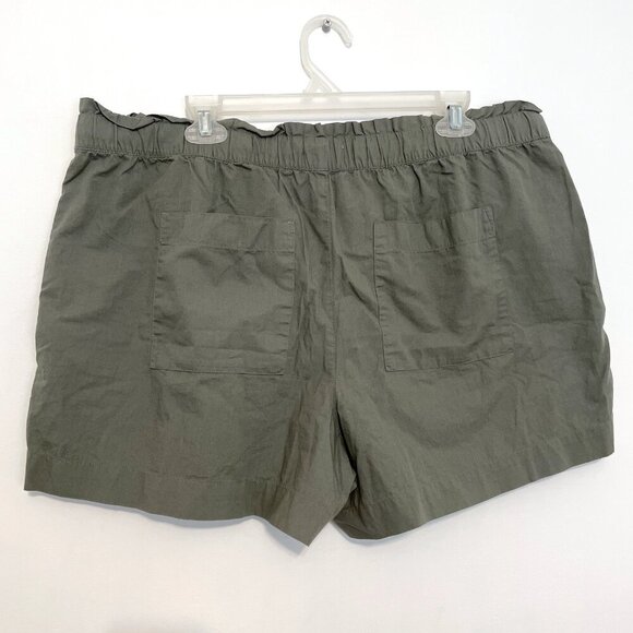 ANN TAYLOR LOFT Olive Green High Rise Drawstring Cotton Pull On Paperbag Shorts - Picture 9 of 15
